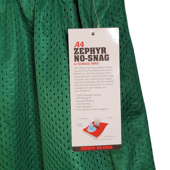 A4 Zephyr No-Snag A4 Technical Fabric Vintage Y2K Green Mesh Activewear Shorts L - Picture 3 of 12